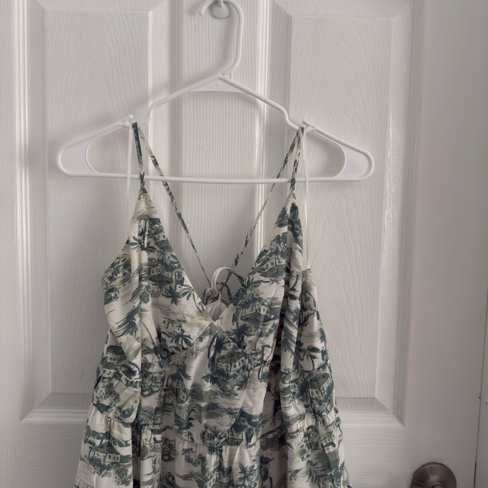 Abercrombie French Toile Green & White Spaghetti Strap Maxi Dress - Picture 2 of 9